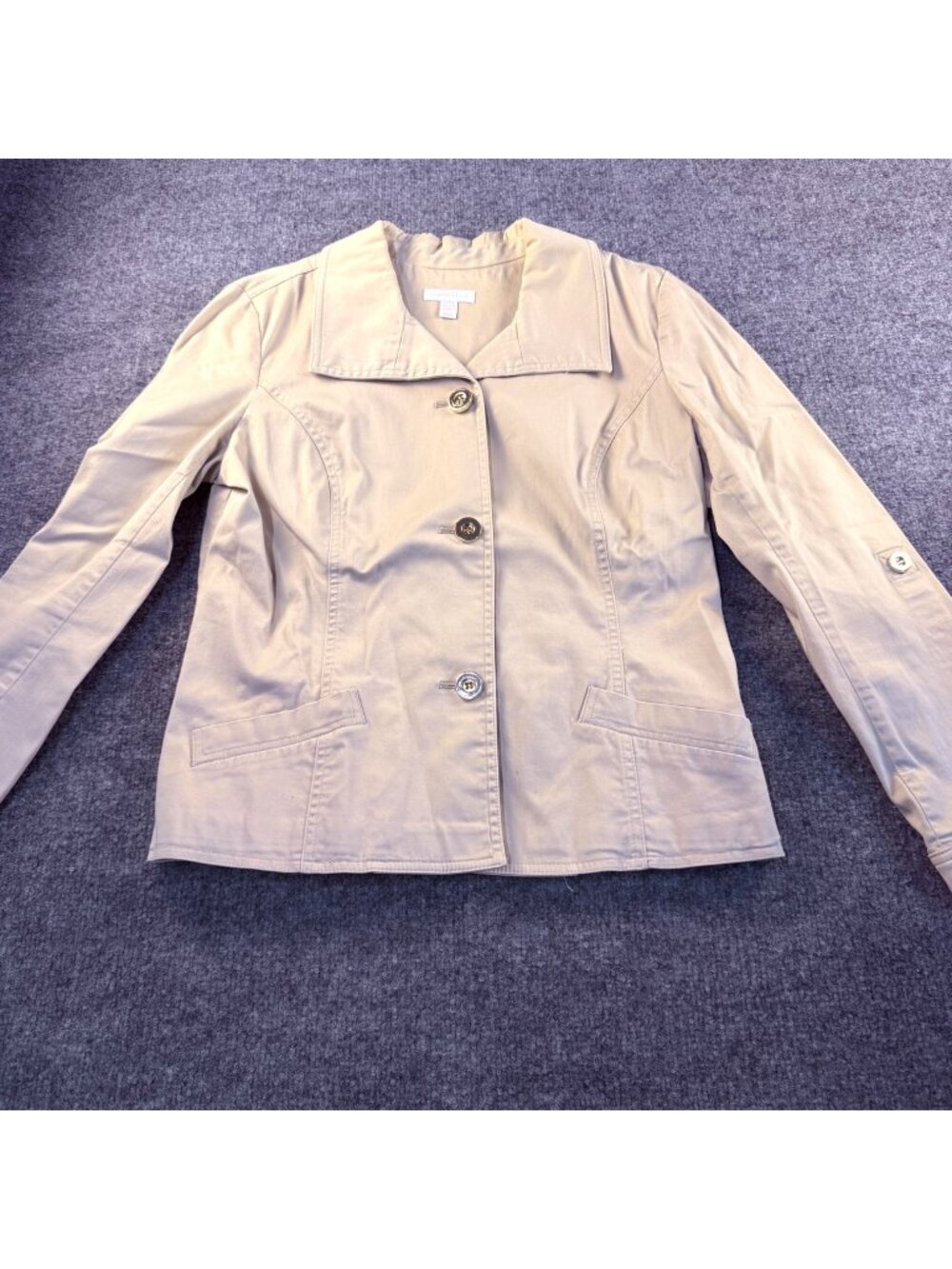 Charter Club Womens Beige Button-Up Jacket Large Stretch Cotton Blend